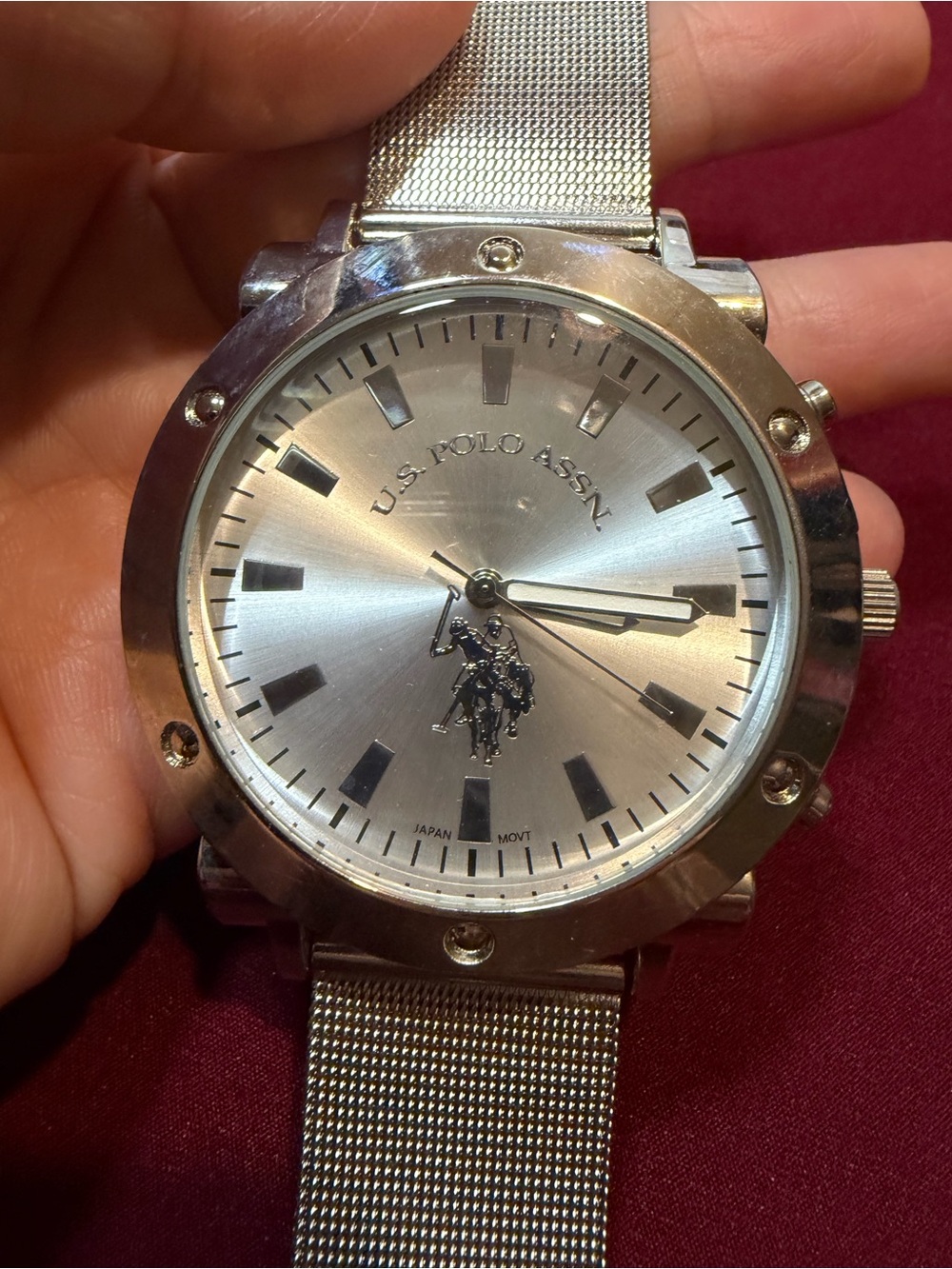 U.S. Polo Assn. Silver Sunray Dial Mesh Bracelet Watch